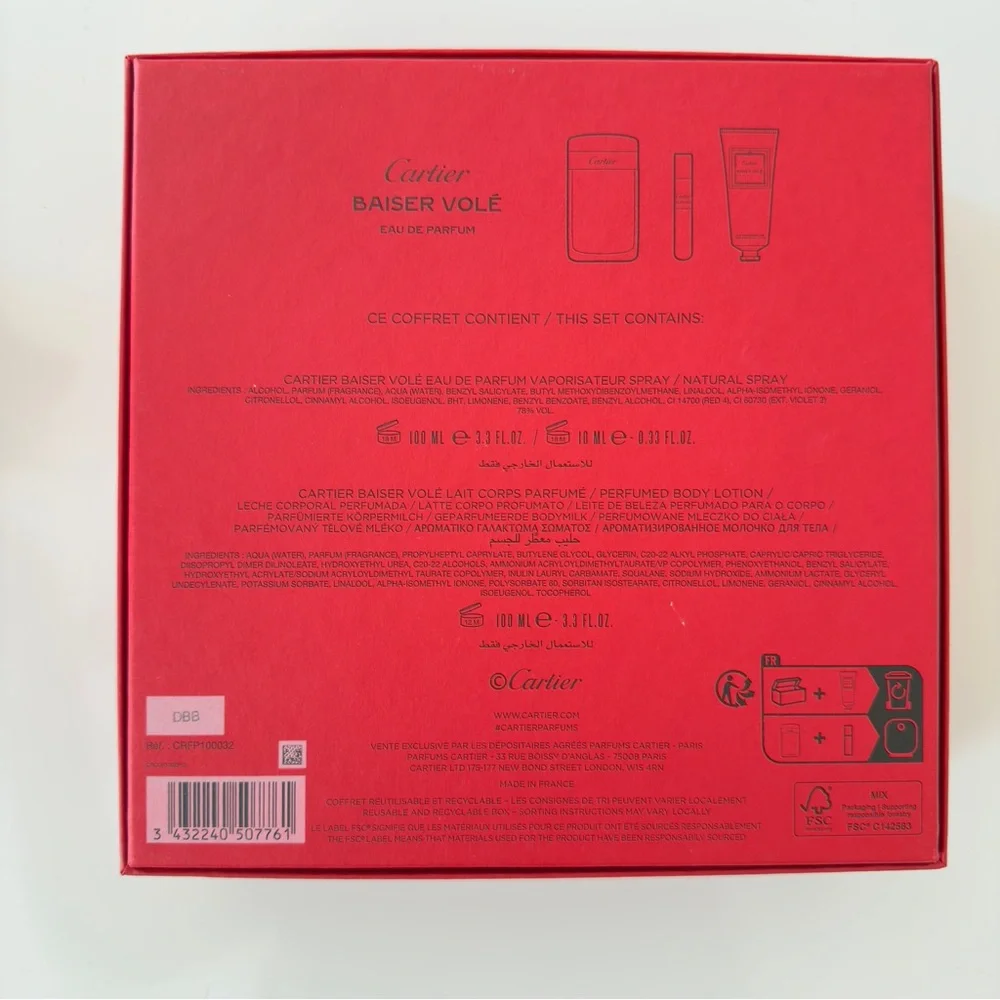 New Cartier Red Shopping Gift Bag Tote Red Clothes Handles and Red box